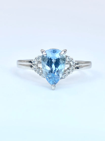 サンタマリア アクアマリン 1.23ct/ダイヤモンド 計0.08ct Pt900 リング 14号【リフレッシュメント(新品仕上げ・補修・洗浄等済)】【3日以内返品可（※カード/キャリア決済の場合）】