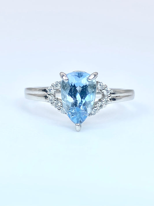 サンタマリア アクアマリン 1.23ct/ダイヤモンド 計0.08ct Pt900 リング 14号【リフレッシュメント(新品仕上げ・補修・洗浄等済)】【3日以内返品可（※カード/キャリア決済の場合）】