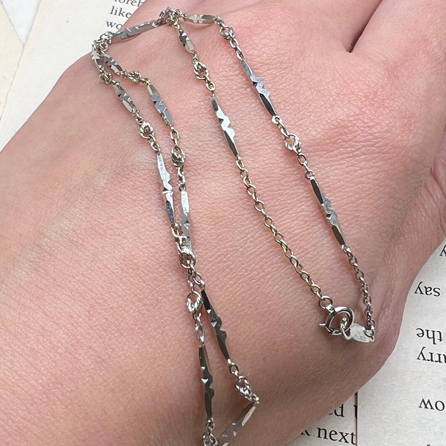 昭和ジュエリー 切子カット チェーン ネックレス K14WG 40cm ヴィンテージ 昭和レトロ キリコデザイン ホワイトゴールド MON00258