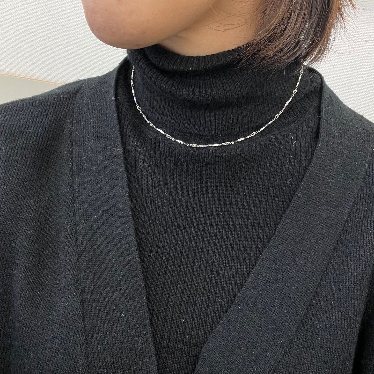 昭和ジュエリー 切子カット チェーン ネックレス K14WG 40cm ヴィンテージ 昭和レトロ キリコデザイン ホワイトゴールド MON00258