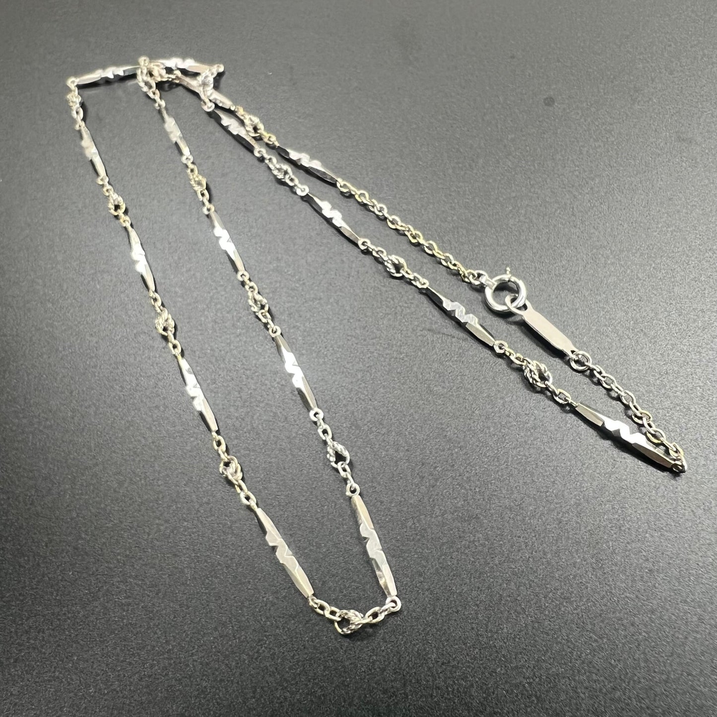 昭和ジュエリー 切子カット チェーン ネックレス K14WG 40cm ヴィンテージ 昭和レトロ キリコデザイン ホワイトゴールド MON00258