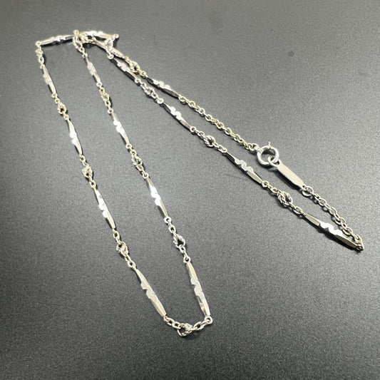 昭和ジュエリー 切子カット チェーン ネックレス K14WG 40cm ヴィンテージ 昭和レトロ キリコデザイン ホワイトゴールド MON00258