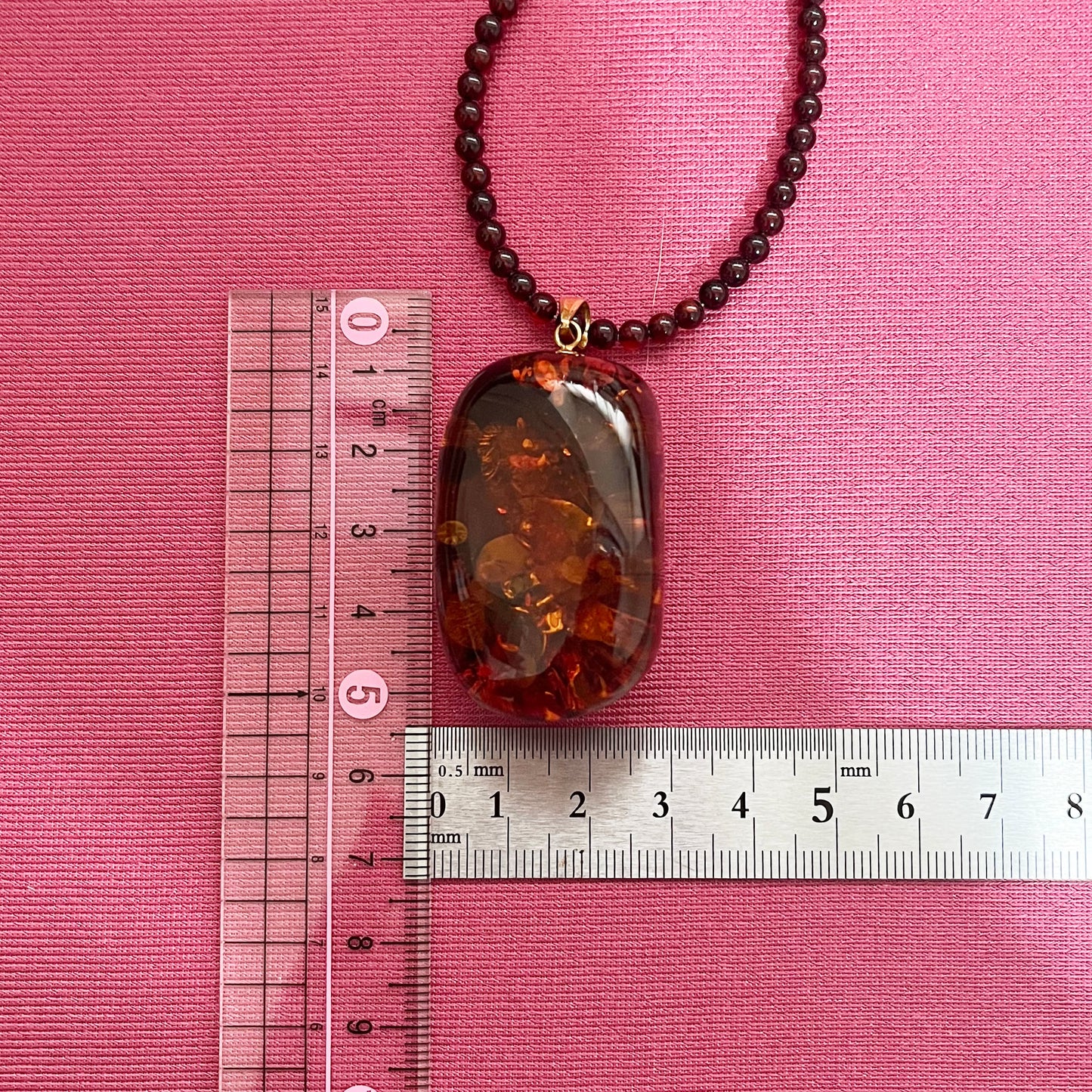 レア オール アンバー 琥珀 コハク ビーズ セミロング ネックレス トップ 大粒 H4×W2.5cm! K18 〜タイムカプセルの様な宝石の美しき作品〜 MOP00262