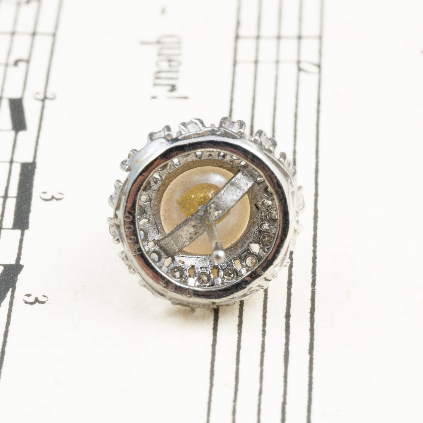 昭和ジュエリー パール ピアス Pt900 ダイヤモンド ヴィンテージ 昭和レトロ 8.6mm 真珠 1珠 華やかデザイン プラチナ ME00076