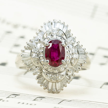 昭和ジュエリー ルビー ダイヤモンド リング Pt900 0.92ct 0.76ct ヴィンテージ 昭和レトロ プラチナ 指輪 MOR00697