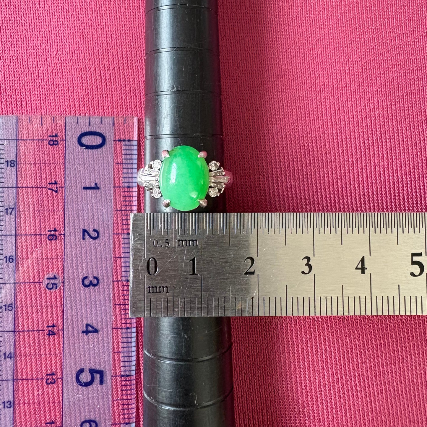 Pm900 翡翠4ct ダイヤモンドリング  昭和レトロ ヴィンテージリング / ヒスイ カボションリング MR00825