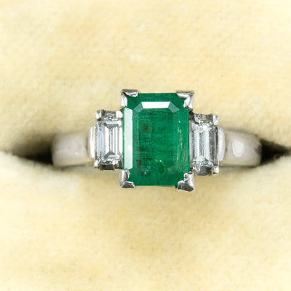 昭和ジュエリー エメラルド ダイヤモンド リング Pt900 1.01ct ヴィンテージ 昭和レトロ 透かしデザイン プラチナ 指輪 MR00777