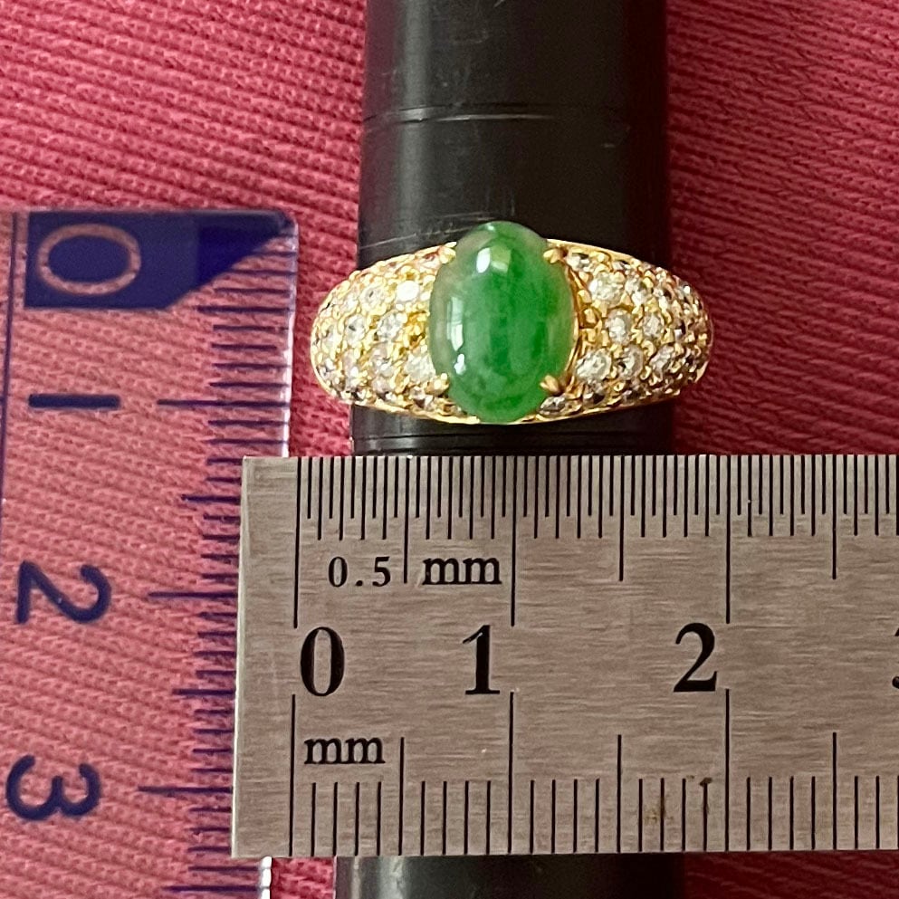 昭和レトロ リング K18 750 翡翠 2.58ct  ダイヤモンド パヴェセッティング 0.78ct 昭和ジュエリー 〜MR00774