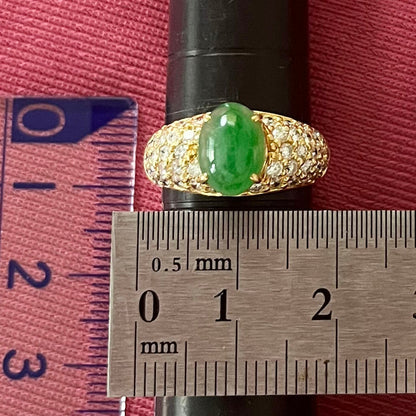 昭和レトロ リング K18 750 翡翠 2.58ct  ダイヤモンド パヴェセッティング 0.78ct 昭和ジュエリー 〜MR00774