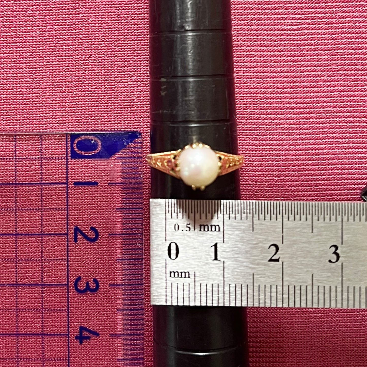 昭和ジュエリー パール リング K18 真珠 約7mm ヴィンテージ 昭和レトロ 和彫り 手彫り ミル打ち ゴールド 指輪 MR00786