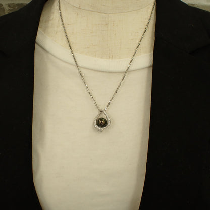 K18WG 黒蝶真珠 ピーコックカラー ダイヤモンド  0.25ct  4.0g 9.0mm珠 MOP00274