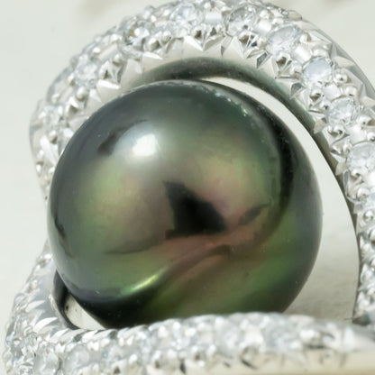 K18WG 黒蝶真珠 ピーコックカラー ダイヤモンド  0.25ct  4.0g 9.0mm珠 MOP00274