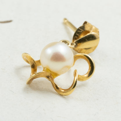 K18 パールピアス 星形でレトロなデザインが可愛いアイテム☆美しい真珠は4.3mm MOE00069