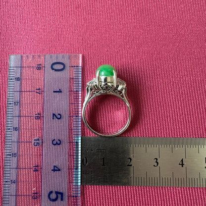Pm900 翡翠4ct ダイヤモンドリング  昭和レトロ ヴィンテージリング / ヒスイ カボションリング MR00825