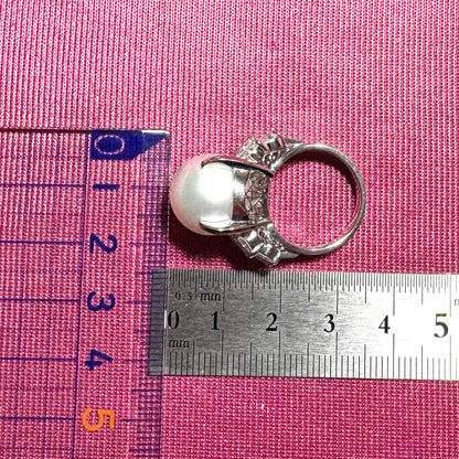 Pt900 南洋真珠 パール 約13.9mm ダイヤモンド 1.09 レトロ ヴィンテージ デザイナ リング 昭和ジュエリー 〜光が零れ落ちる絹の輝きを貴女に〜 OKR00239