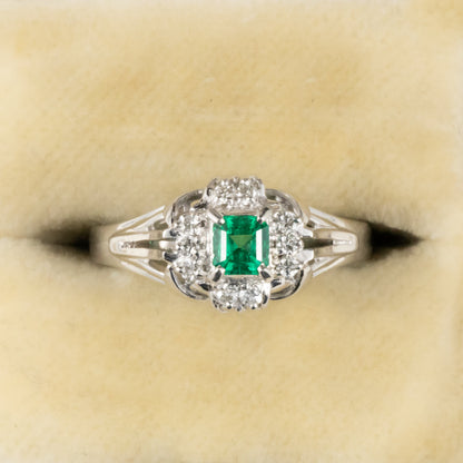 昭和ジュエリー エメラルド ダイヤモンド リング Pt200 0.25ct ヴィンテージ 昭和レトロ 指輪 プラチナ CHR01827