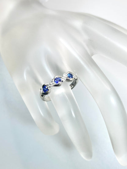 サファイア 計0.36ct / ダイヤモンド 計0.24ct Pt900 リング 14号【リフレッシュメント(新品仕上げ・補修・洗浄等済)】