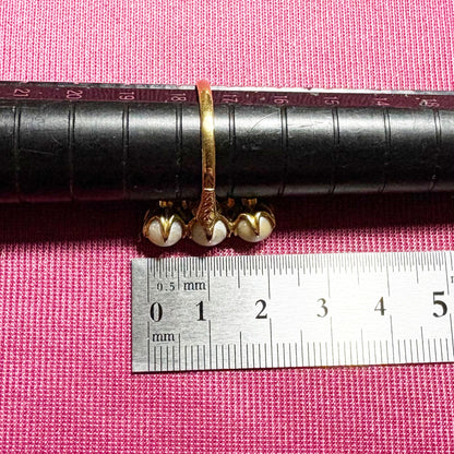 昭和ジュエリー パール リング K18 ヴィンテージ 昭和レトロ 月桂樹モチーフ 和彫り 手彫り 3珠 真珠 ゴールド 指輪 MOR00640