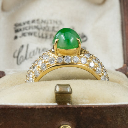 昭和レトロ リング K18 750 翡翠 2.58ct  ダイヤモンド パヴェセッティング 0.78ct 昭和ジュエリー 〜MR00774