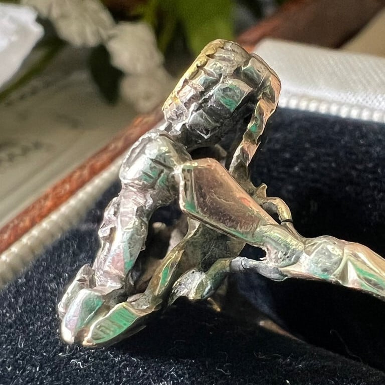 【希少】アンティークジュエリー フランス ロココ期  ジャルディネッティ 小さな庭  花 フラワー 花束 デザイン リング K18 SV  コンビカラー オールドカットダイヤモンド  エメラルド 指輪  DR00410