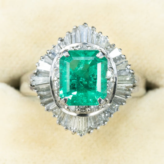 昭和ジュエリー エメラルド ダイヤモンド リング Pt900 1.79ct 1.4ct バレリーナセッティング ヴィンテージ 昭和レトロ MOR00698
