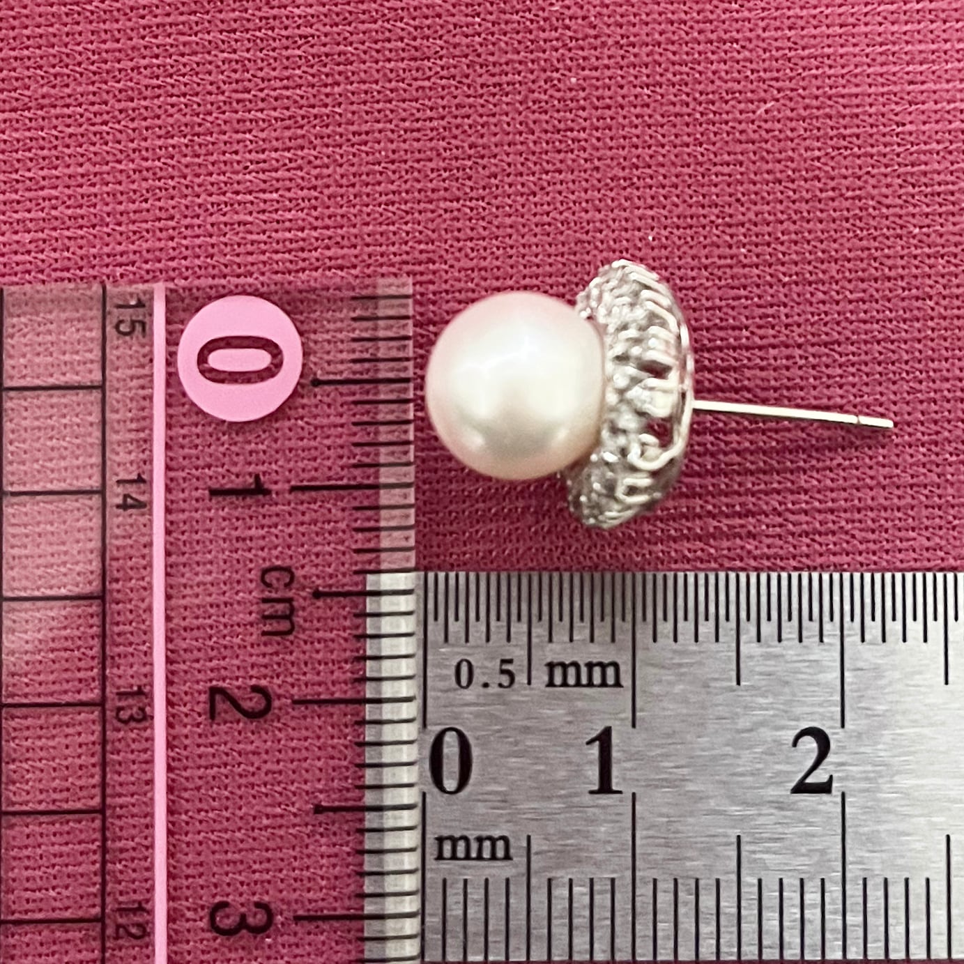 昭和ジュエリー パール ピアス Pt900 ダイヤモンド ヴィンテージ 昭和レトロ 8.6mm 真珠 1珠 華やかデザイン プラチナ ME00076