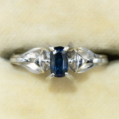 昭和ジュエリー サファイアリング 0.52ct K14WG 昭和レトロ 和デコ ヴィンテージ 指輪 青石 クールデザイン MOR00619