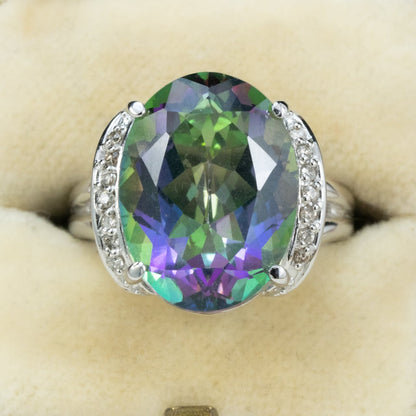ヴィンテージジュエリー シルバーカラー ホワイトゴールド  K18WG ミスティックトパーズ 11.695ct  ダイヤモンド 0.10ct  OKR00248