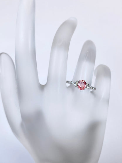 【スリランカ産】非加熱パパラチアサファイア 0.768ct / ダイヤモンド 計0.18ct K18WG リング 11号【リフレッシュメント(新品仕上げ・補修・洗浄等済)】