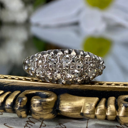 アンティークジュエリー イギリス アンティークリング 貴重な2列のオールドヨーロピアンカットダイヤモンド 9ct（X線）DR00432