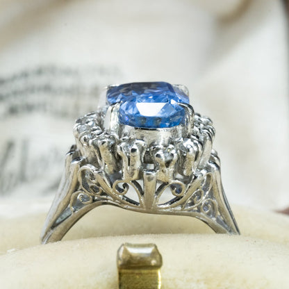 Pt900 昭和ザマスリング 非加熱ブルーサファイヤ 3.903ct ダイヤモンド0.35   〜遥か遠き氷の国のご令嬢リング〜OKR00249