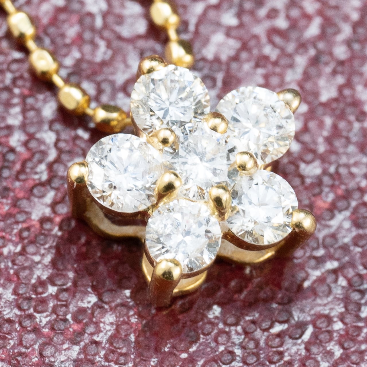 K18 ヴィンテージ ゴールド ジュエリー ダイヤモンド 0.26ct 花 フラワー シンプルデザイン ボールチェーン ネックレス 40.5cm CHP00878