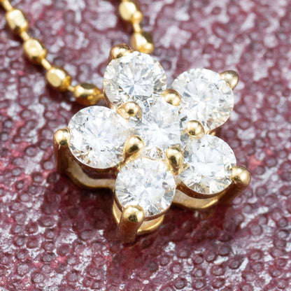 K18 ヴィンテージ ゴールド ジュエリー ダイヤモンド 0.26ct 花 フラワー シンプルデザイン ボールチェーン ネックレス 40.5cm CHP00878