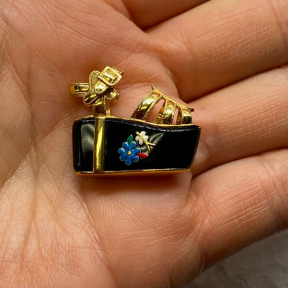 Vintage Salvatore Ferragamo Jewels Miniature Preziose Butterfly Necklace （サルヴァトーレ・フェラガモ ジュエルズ ミニチュア・プレツィオーゼ バタフライ ペンダントトップ K18 ヴィンテージ イエロー ゴールドジュエリー オニキス MOP00285