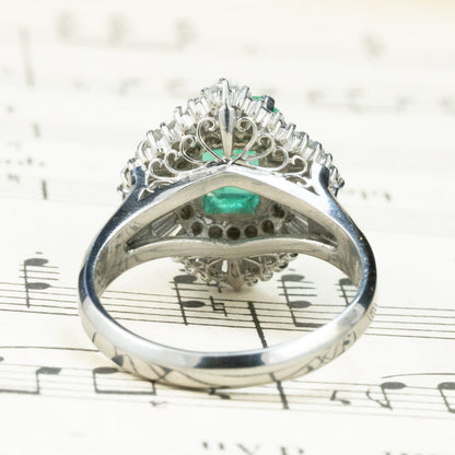 昭和ジュエリー エメラルド ダイヤモンド リング Pt900 1.79ct 1.4ct バレリーナセッティング ヴィンテージ 昭和レトロ MOR00698