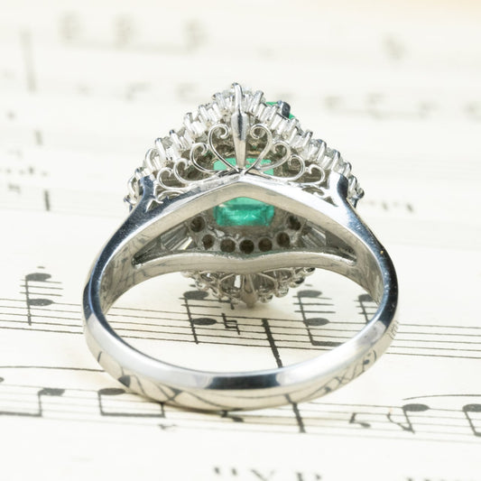 昭和ジュエリー エメラルド ダイヤモンド リング Pt900 1.79ct 1.4ct バレリーナセッティング ヴィンテージ 昭和レトロ MOR00698 2枚目