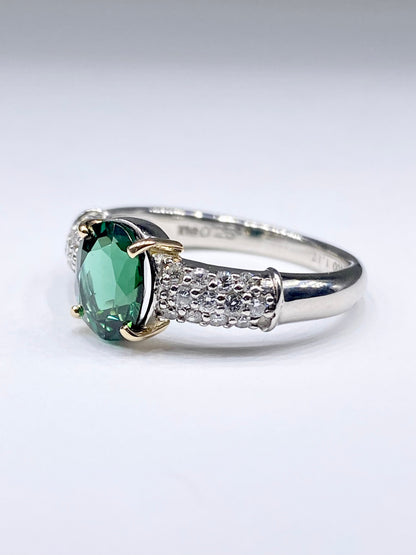 グリーントルマリン 1.17ct / ダイヤモンド 計0.25ct Pt900/K18 リング リフレッシュメント新品仕上げ・補修・洗浄等済動画リンク　Twitter/Xあり3日以内返品可※カード/キ 9枚目