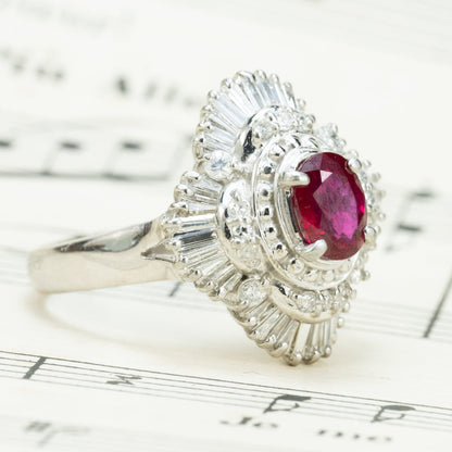 昭和ジュエリー ルビー ダイヤモンド リング Pt900 0.92ct 0.76ct ヴィンテージ 昭和レトロ プラチナ 指輪 MOR00697