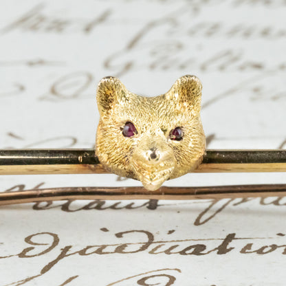 アンティークジュエリー fox brooch  K15イギリス キツネ アンティークブローチ お目目が可愛い ルビーDBR00114
