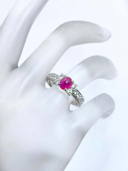 【夏季全体SALE（ジュエリー）~7/31】ルビー（キャッツアイ風）0.71ct / ダイヤモンド 計0.50ct  Pt900 リング 11号【リフレッシュメント(新品仕上げ・補修・洗浄等済)】【3日以内返品可（※カード/キャリア決済の場合）】
