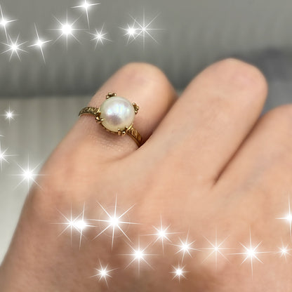 昭和ジュエリー パール 真珠 リング K18 ヴィンテージ 昭和レトロ 和彫り ゴールド 指輪 MOR00536