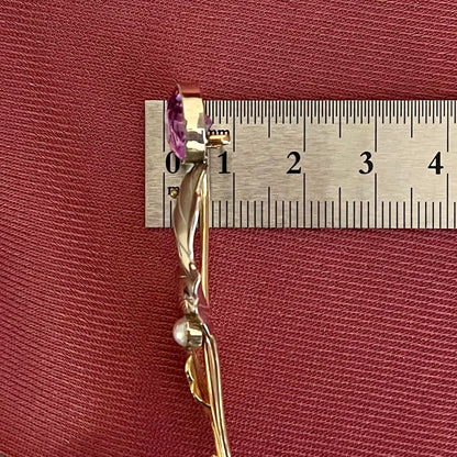 昭和ジュエリー 帯留め K18YG WG PG コンビ ヴィンテージ 昭和レトロ アコヤ真珠 合成石 アールヌーボーデザイン 和装ジュエリー MOTH00025