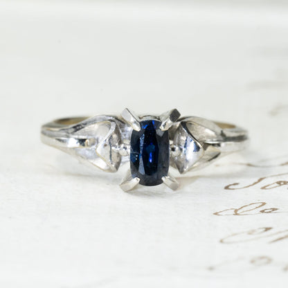 昭和ジュエリー サファイアリング 0.52ct K14WG 昭和レトロ 和デコ ヴィンテージ 指輪 青石 クールデザイン MOR00619