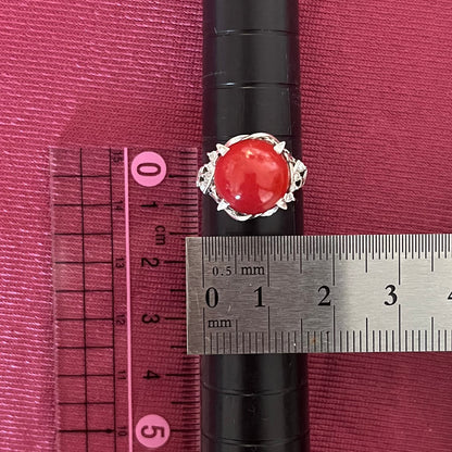 昭和レトロ 昭和ジュエリー ヴィンテージ リング Pt900 赤珊瑚 ダイヤ アラベスク柄の透かしが素敵 MR00660