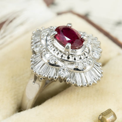 昭和ジュエリー ルビー ダイヤモンド リング Pt900 0.92ct 0.76ct ヴィンテージ 昭和レトロ プラチナ 指輪 MOR00697