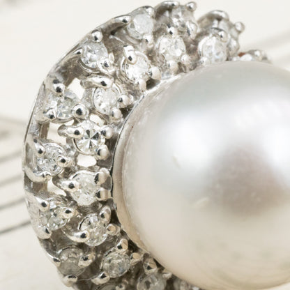 昭和ジュエリー パール ピアス Pt900 ダイヤモンド ヴィンテージ 昭和レトロ 8.6mm 真珠 1珠 華やかデザイン プラチナ ME00076