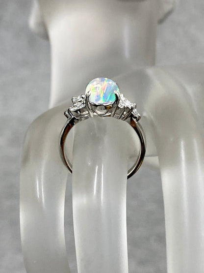 ウォーターオパール 1.61ct / ダイヤモンド 計0.45ct Pt900 リング 12.5号【リフレッシュメント(新品仕上げ・補修・洗浄等済)】