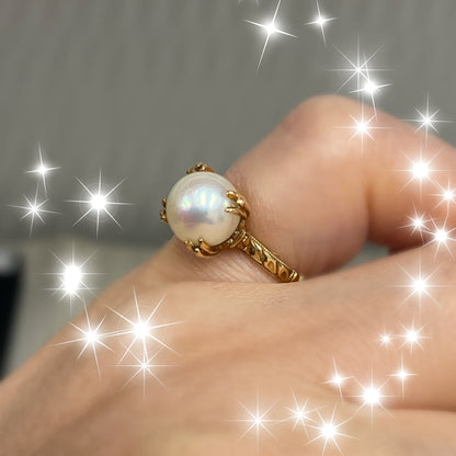 昭和ジュエリー パール 真珠 リング K18 ヴィンテージ 昭和レトロ 和彫り ゴールド 指輪 MOR00536