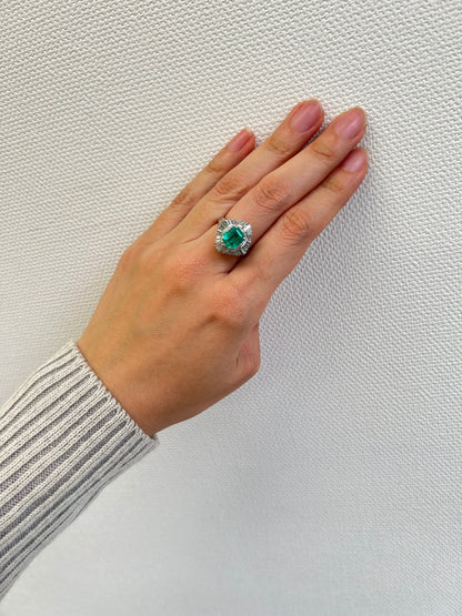 昭和ジュエリー エメラルド ダイヤモンド リング Pt900 1.79ct 1.4ct バレリーナセッティング ヴィンテージ 昭和レトロ MOR00698