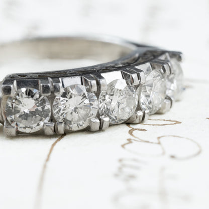 昭和ジュエリー ダイヤモンドリング Pt900 1.00ct 一文字リング ヴィンテージ 昭和レトロ 透かしデザイン 指輪 プラチナ MR00739